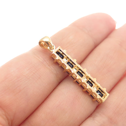 925 Sterling Silver Gold Plated Lab-Created Sapphire Bar Charm Pendant