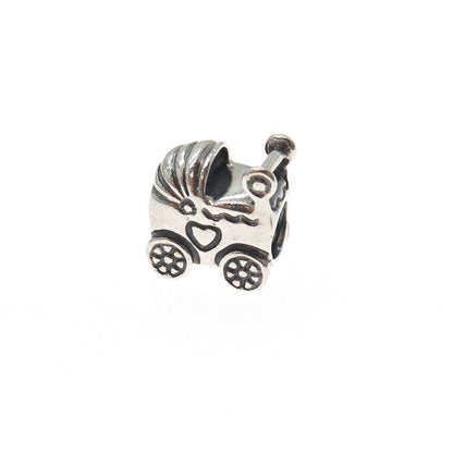 PANDORA 925 Sterling Silver Baby Carriage / Stroller Slide Bead Charm