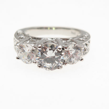 925 Sterling Silver Round-Cut C Z Floral Engagement Ring Size 6