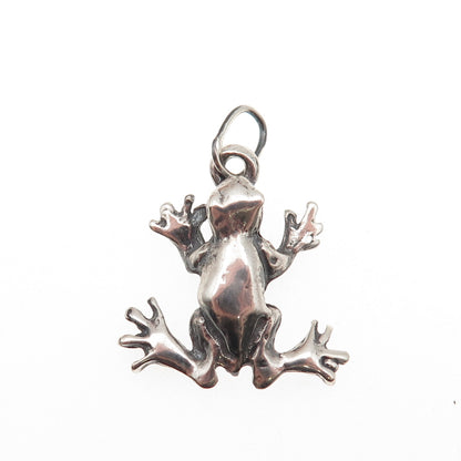 925 Sterling Silver Vintage Frog For Good Luck Oxidized 3D Charm Pendant