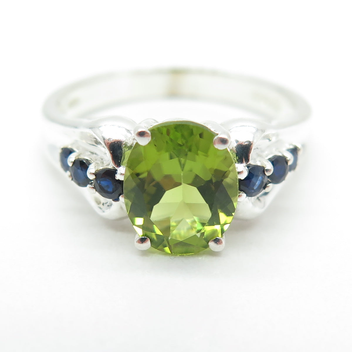 MICHELLE ALBALA 925 Sterling Silver Vintage Sapphire & Peridot Ring Size 11.25