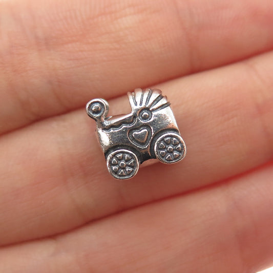 PANDORA 925 Sterling Silver Baby Carriage / Stroller Slide Bead Charm
