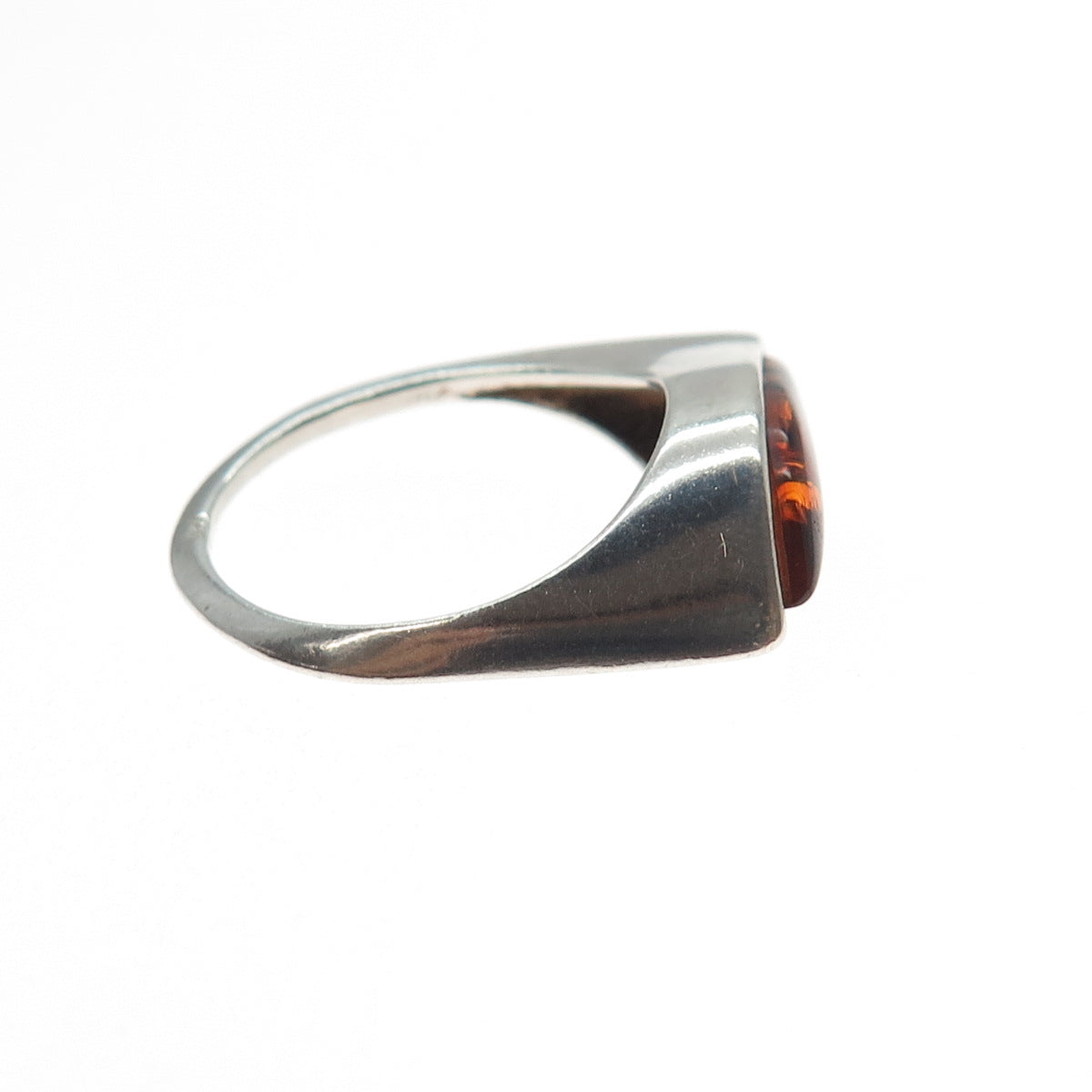925 Sterling Silver Vintage Real Amber Modernist Wavy Ring Size 9