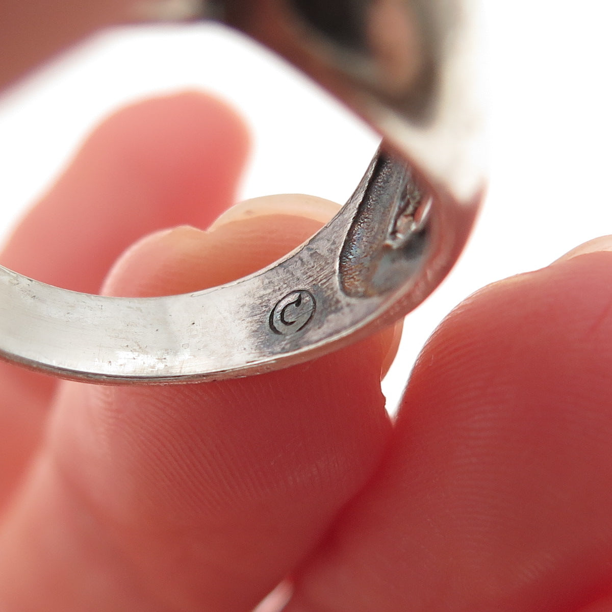 925 Sterling Silver Vintage Modernist X-Shape Oxidized Ring Size 8