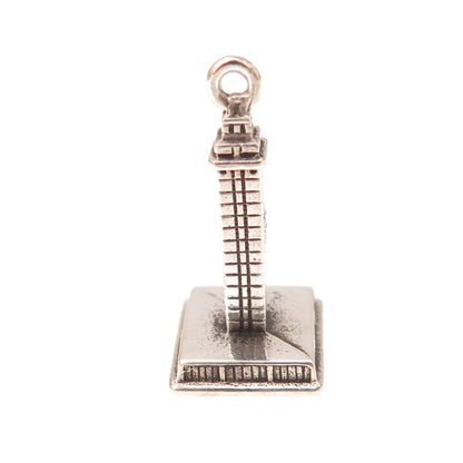 925 Sterling Silver Vintage Skyscraper Oxidized 3D Charm Pendant