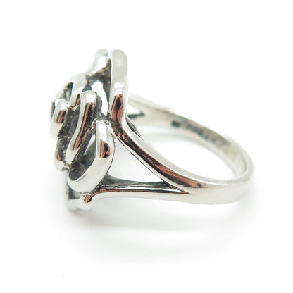 CHAPAL ZENRAY 925 Sterling Silver Vintage Rose Flower Oxidized Ring Size 7.25