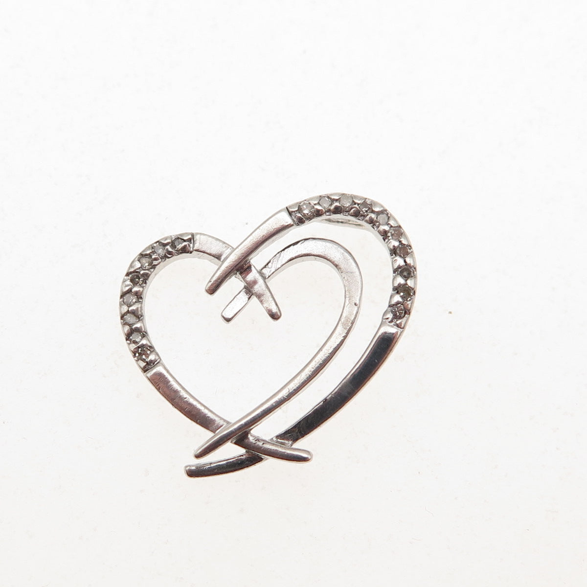 925 Sterling Silver Real Round-Cut Diamond Heart Mini Slide Pendant