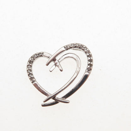 925 Sterling Silver Real Round-Cut Diamond Heart Mini Slide Pendant