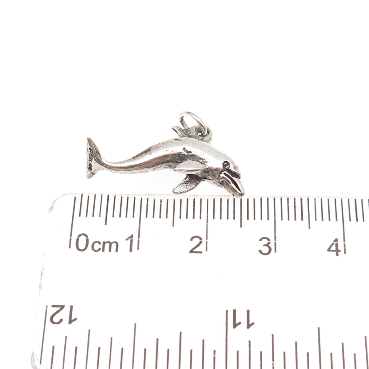 925 Sterling Silver Vintage Dolphin Oxidized 3D Mini Charm Pendant