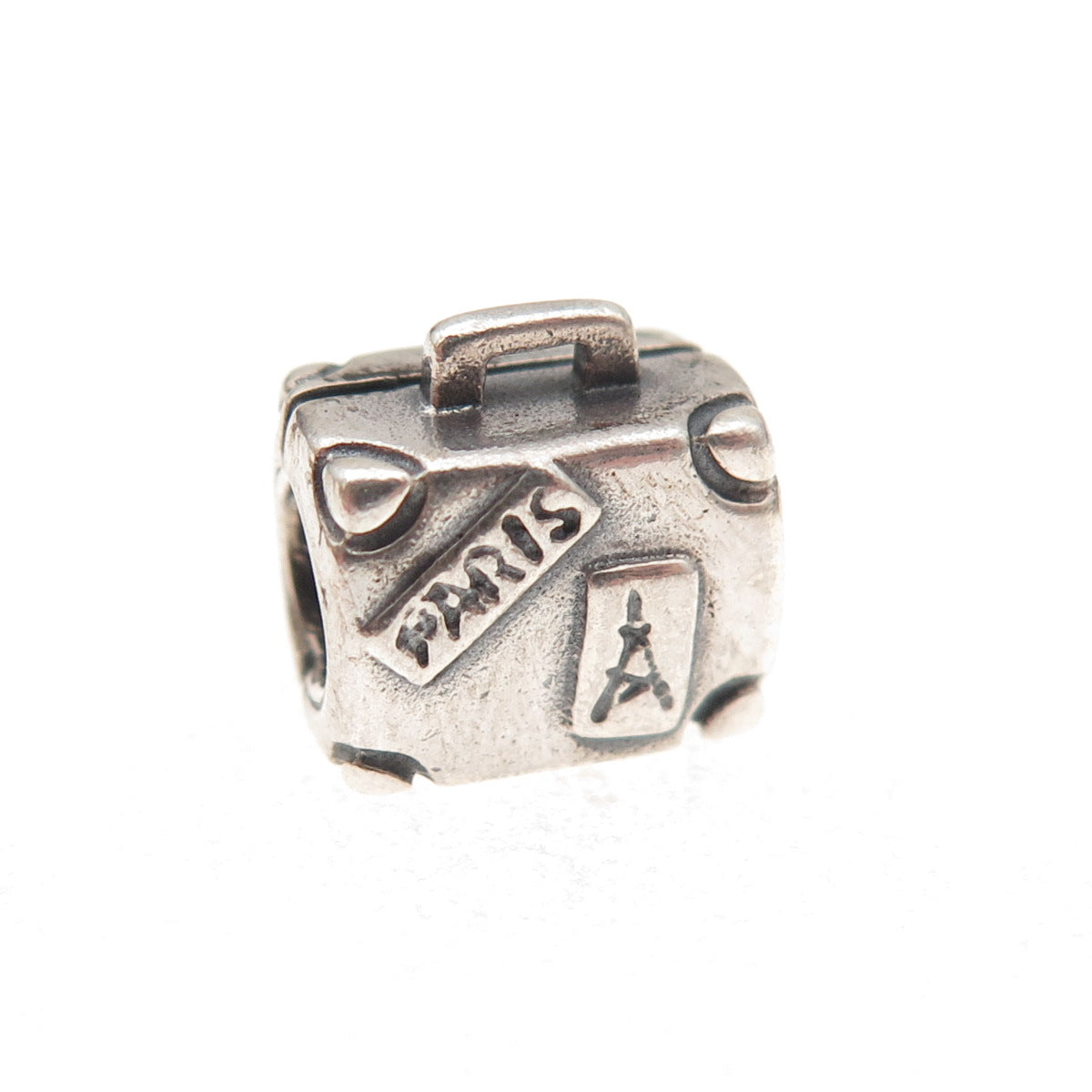 Pandora 925 Sterling Silver Paris Travel Suitcase Slide Bead Charm