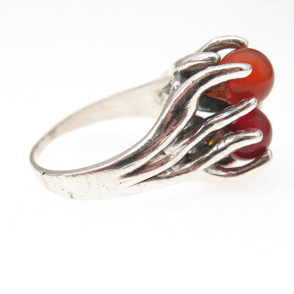 925 Sterling Silver Vintage Real Carnelian Modernist Oxidized Ring Size 6
