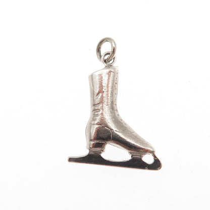 925 Sterling Silver Vintage Ice Skating Shoe Oxidized 3D Charm Pendant