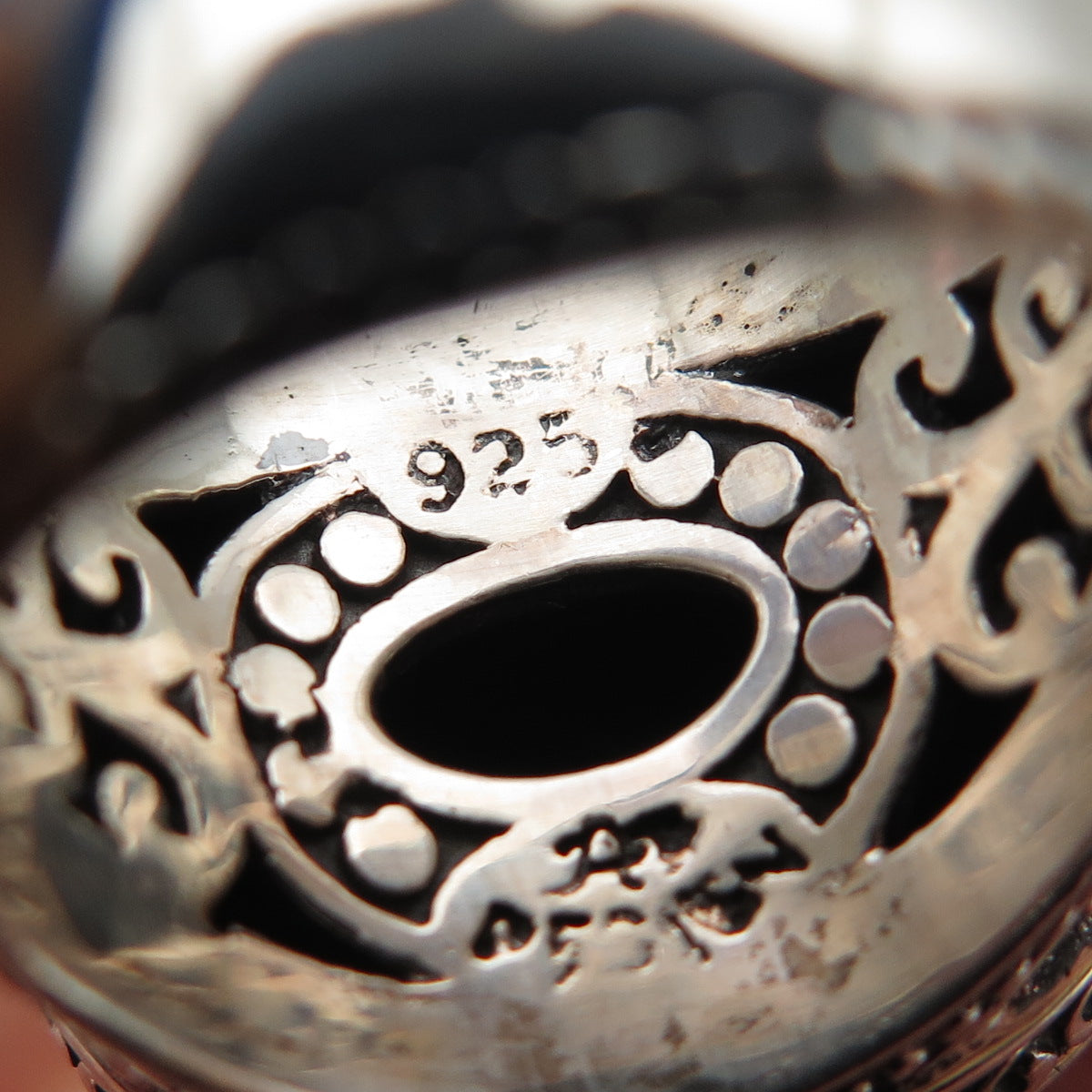 AF DESIGN 925 Sterling Silver Vintage Real Black Onyx Swirl Oxidized Ring Size 8