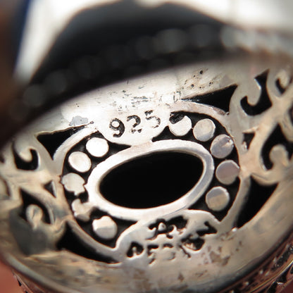 AF DESIGN 925 Sterling Silver Vintage Real Black Onyx Swirl Oxidized Ring Size 8