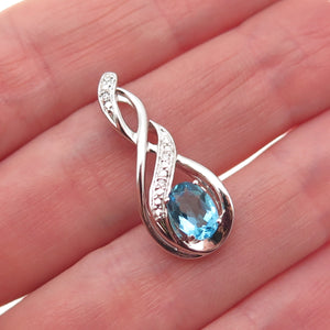 925 Sterling Silver Blue & White C Z Twisted Slide Charm Pendant