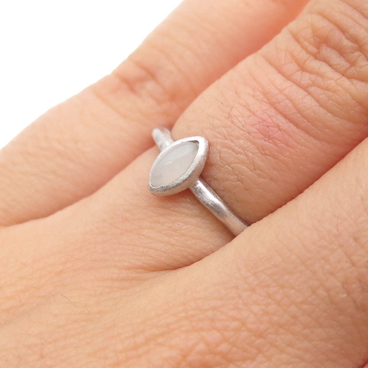 925 Sterling Silver Real Marquise-Cut Moonstone Ring Size 5.5