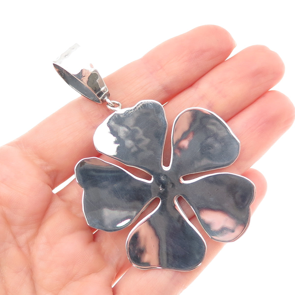 AIL Aluma 925 Sterling Silver Vintage Real Amethyst Flower Hammered Pendant