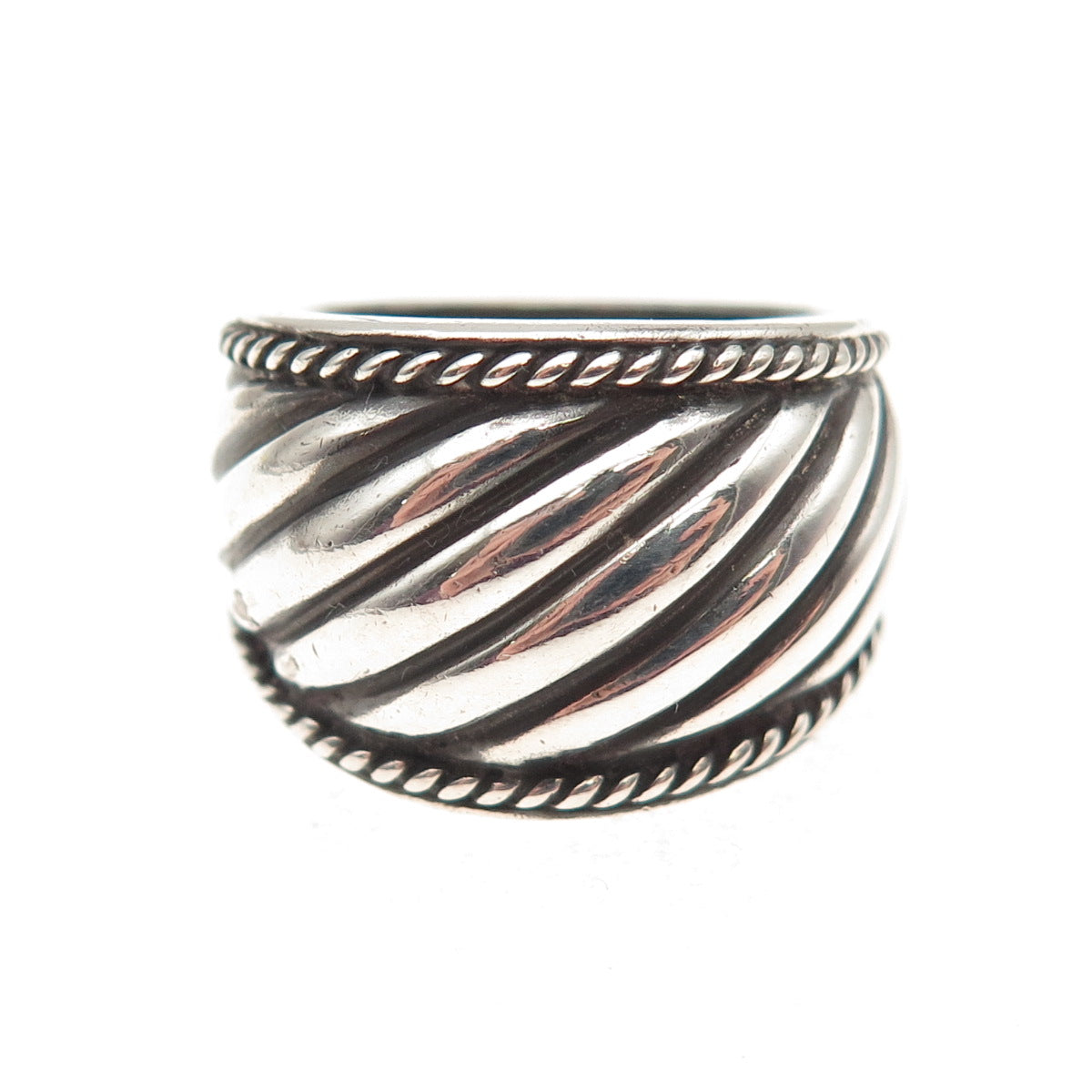 925 Sterling Silver Vintage Modernist Ribbed Oxidized Ring Size 7.25