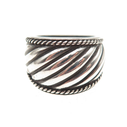 925 Sterling Silver Vintage Modernist Ribbed Oxidized Ring Size 7.25