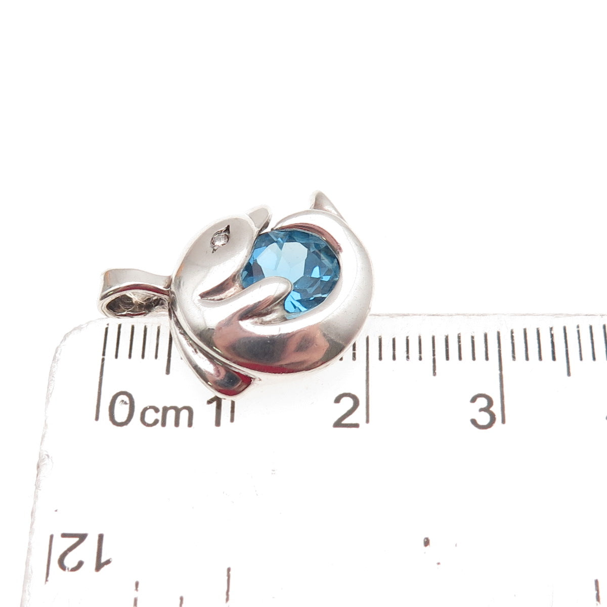 Gorham 925 Sterling Vintage Real Diamond Swiss Blue Topaz Dolphin Mini Pendant