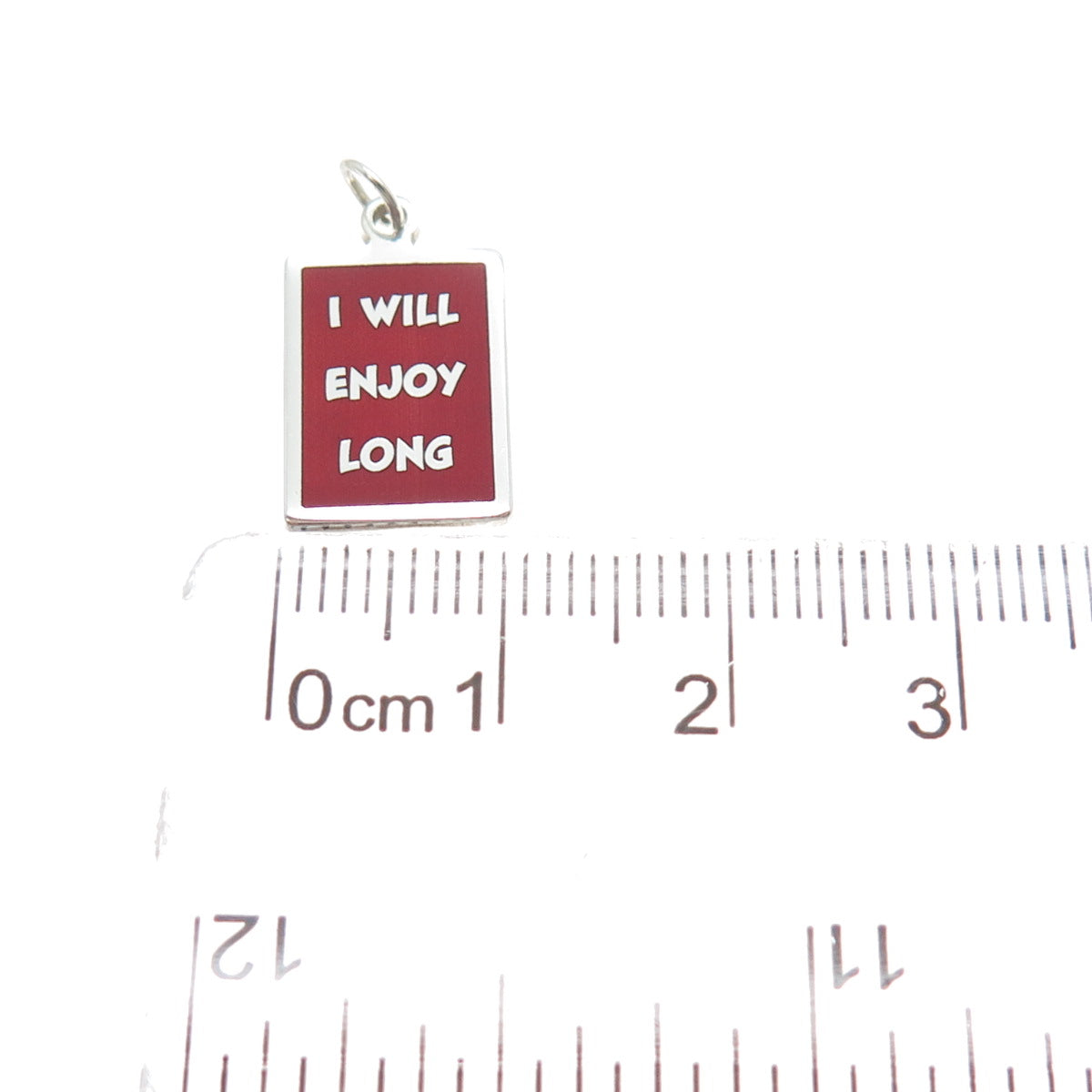 925 Sterling Silver Red Enamel I Will Enjoy Long Minimalist Charm Pendant