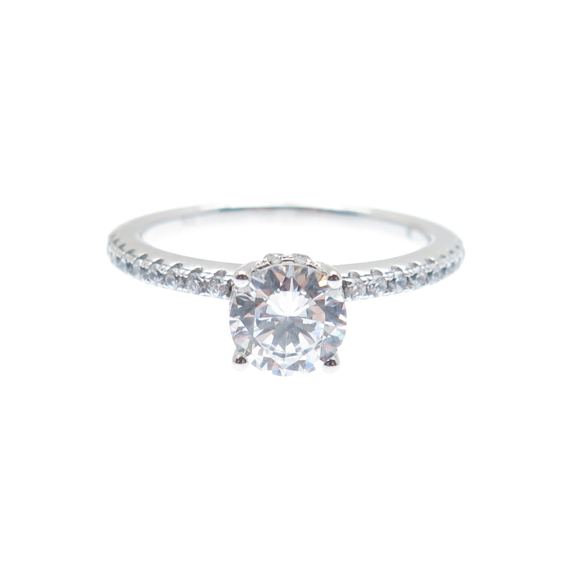 925 Sterling Silver Round-Cut Shaped C Z Engagement Ring Size 7.25