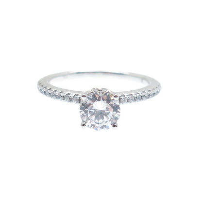 925 Sterling Silver Round-Cut Shaped C Z Engagement Ring Size 7.25