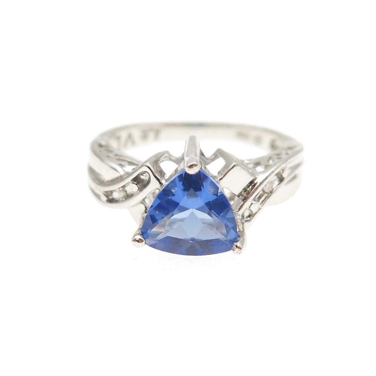 925 Sterling Real Round-Cut Diamond & Triangle-Cut Tanzanite Love Ring Size 6.75