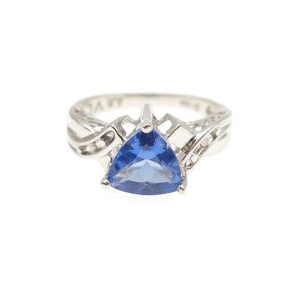 925 Sterling Real Round-Cut Diamond & Triangle-Cut Tanzanite Love Ring Size 6.75