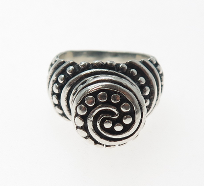925 Sterling Silver Vintage Mexico Modernist Dotted Spiral Oxidized Ring Size 6
