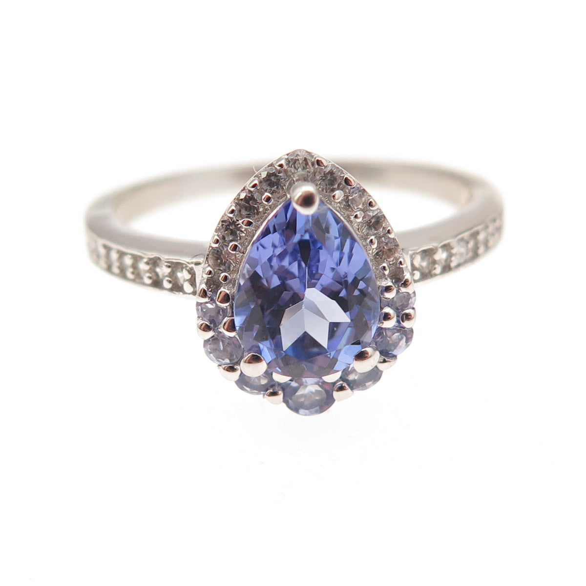 925 Sterling Silver Real Tanzanite & White Topaz Ring Size 8