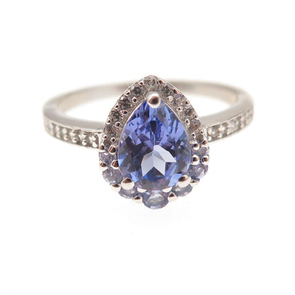 925 Sterling Silver Real Tanzanite & White Topaz Ring Size 8