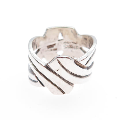 FEBRES 925 Sterling Silver Vintage Mexico Modernist Oxidized Ring Size 6.75
