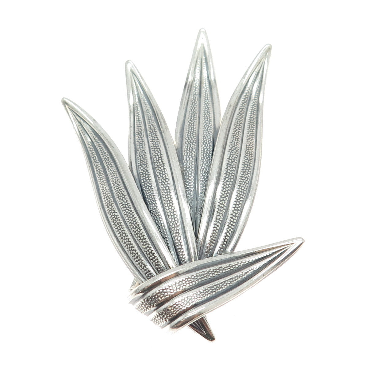 BEAU 925 Sterling Silver Vintage Palm Frond Leaves Pin Brooch