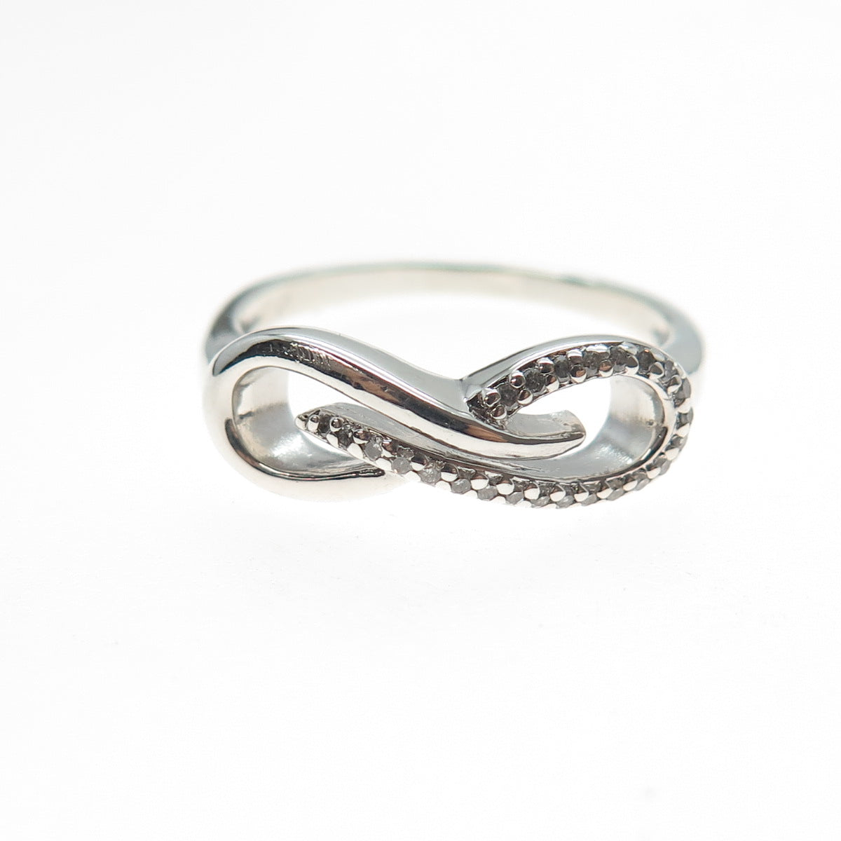 925 Sterling Silver Real Round-Cut Diamond Infinity Ring Size 8