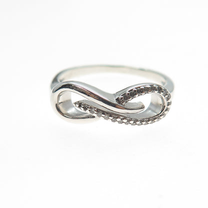 925 Sterling Silver Real Round-Cut Diamond Infinity Ring Size 8