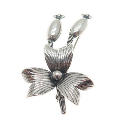 CARL OVE FRYDENSBERG 925S Sterling Vintage Denmark Modernist Flower Pin Brooch