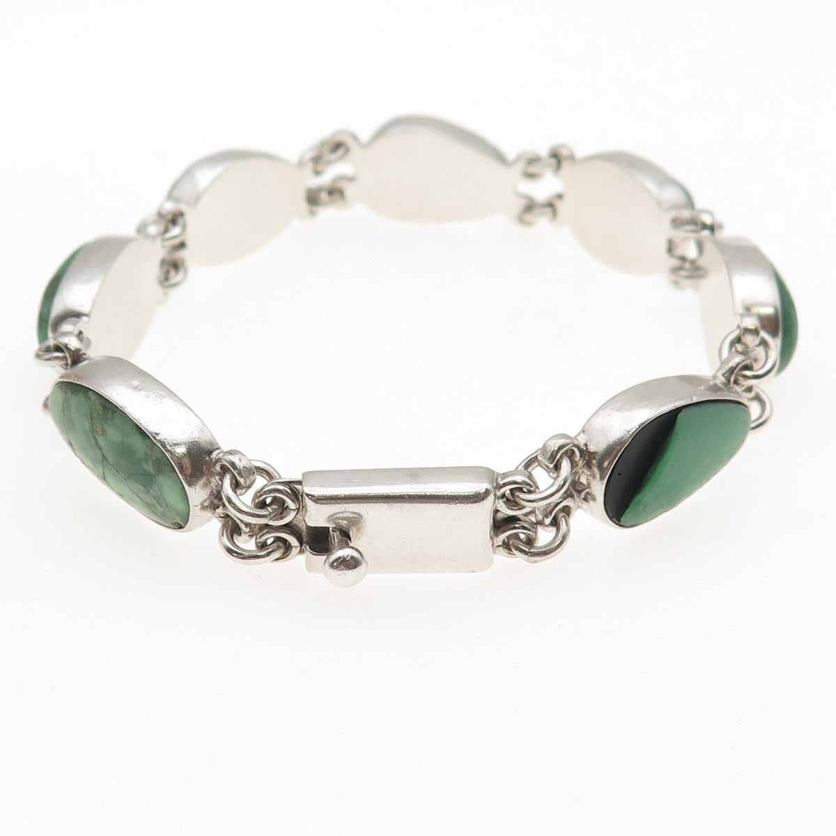 J&F Tsinijinnie Navajo Old Pawn Sterling Turquoise Bracelet 7.25" (broken stone)