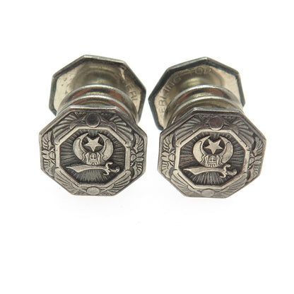 WHITEHEAD HOAG CO. Antique Sterling Top Egyptian Warrior Set of 2 Clip Buttons
