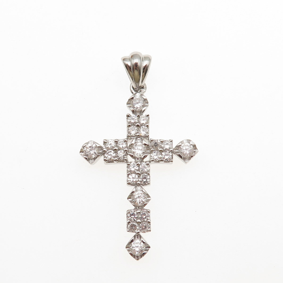 925 Sterling Silver Round-Cut C Z Cross Charm Pendant
