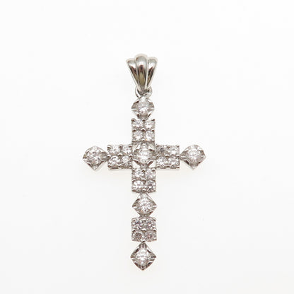 925 Sterling Silver Round-Cut C Z Cross Charm Pendant