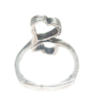 925 Sterling Silver Vintage Double Heart Oxidized Ring Size 4.75