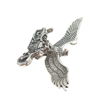 SUN WEST 925 Sterling Vintage Screaming Eagle & Motorcycle Necklace Central Part
