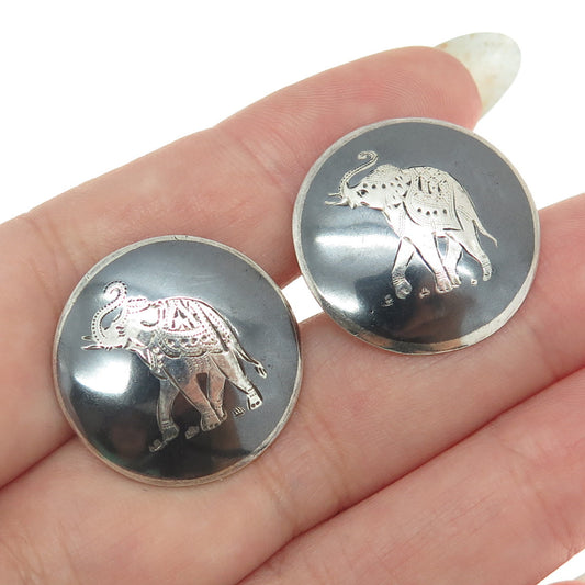 925 Sterling Silver Antique Art Deco Siam Elephant Round Cufflinks