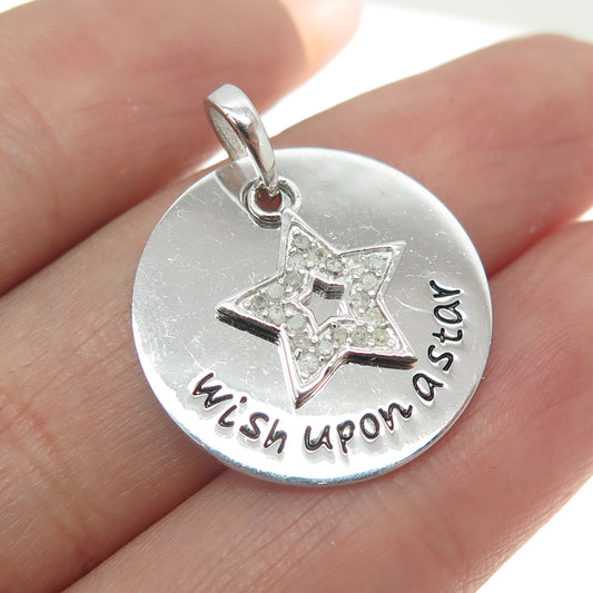 HAN 925 Sterling Silver Real Round-Cut Diamond "Wish Upon A Star" Pendant