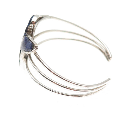 Calvin Peterson Navajo Old Pawn Sterling Silver Lapis Hummingbird Bracelet 6.25"