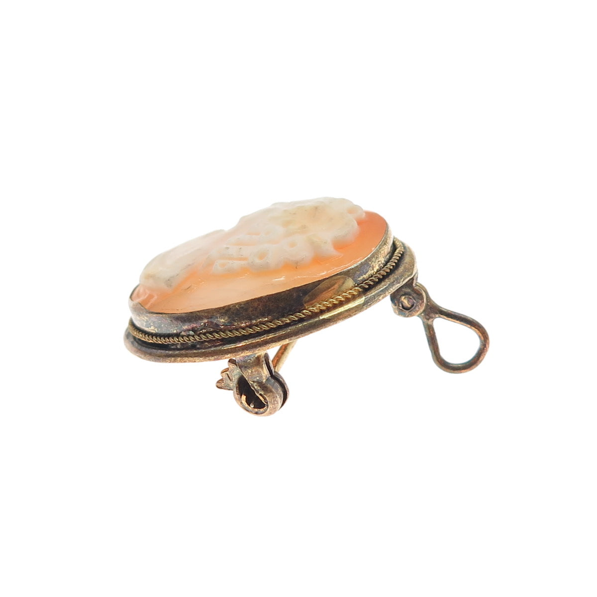 925 Sterling Silver Gold Plated Vintage Italy Real MOP Cameo Pin Brooch Pendant
