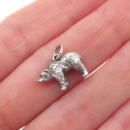 925 Sterling Silver Vintage Bear Oxidized 3D Mini Charm Pendant
