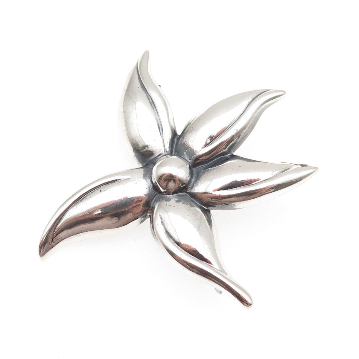 925 Sterling Silver Vintage Modernist Flower Oxidized Pin Brooch