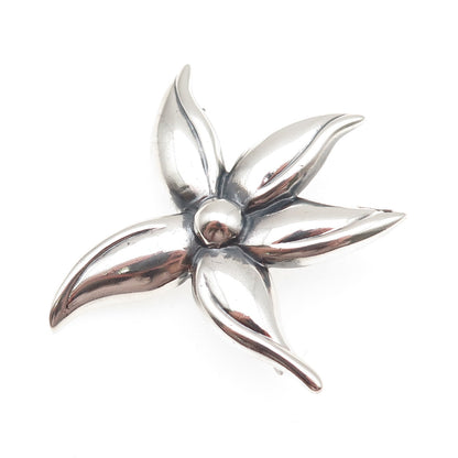 925 Sterling Silver Vintage Modernist Flower Oxidized Pin Brooch
